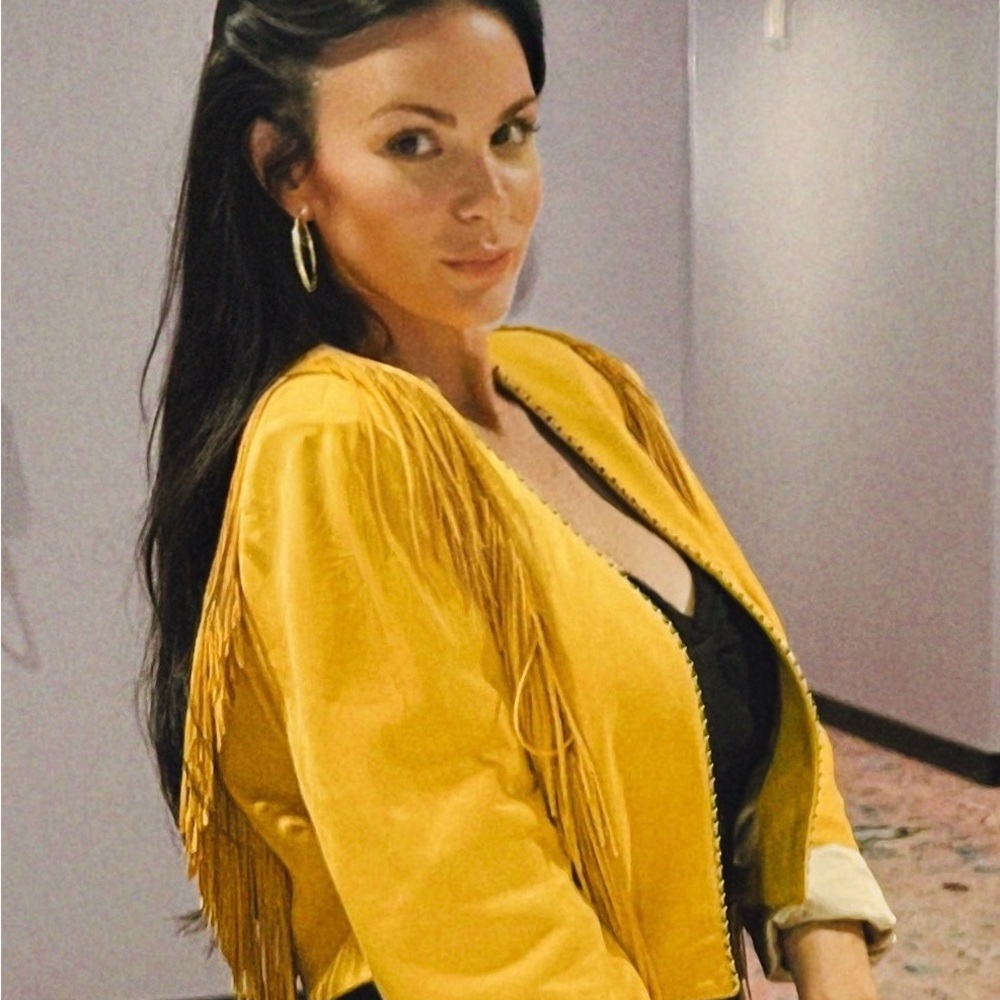 Women's Yellow Leather Fringe Jacket